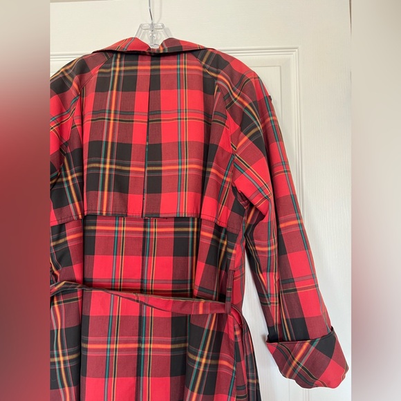 London Fog Red Plaid Trench Coat with Belt - Picture 12 of 12